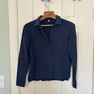 MUJI Navy Ribbed Cotton Button-Front Women's Cardigan